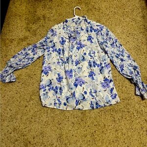 Blue and white sheer floral shirt